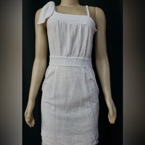 Marc Jacobs White Eyelet Pink Inner Bow Shoulder Women's Dress Sz‎ 10 (NWT)